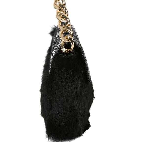 Michael Kors Black Python Embossed Leather & Rabbit Fur Fulton Shoulder Bag - Picture 4 of 10